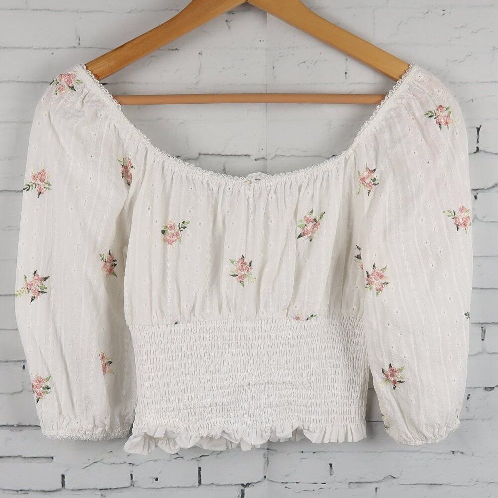 KIRIOUS WHITE OFF THE SHOULDER 1/2 SLEEVE ROUND NECK CROP TOP SIZE SMALL - Picture 6 of 6